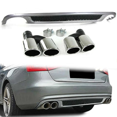 Heckdiffusor Heck Diffusor mit Gitter und Chrom Endrohren Set für Audi A4 B8 2007 2008 2009 2010 2011