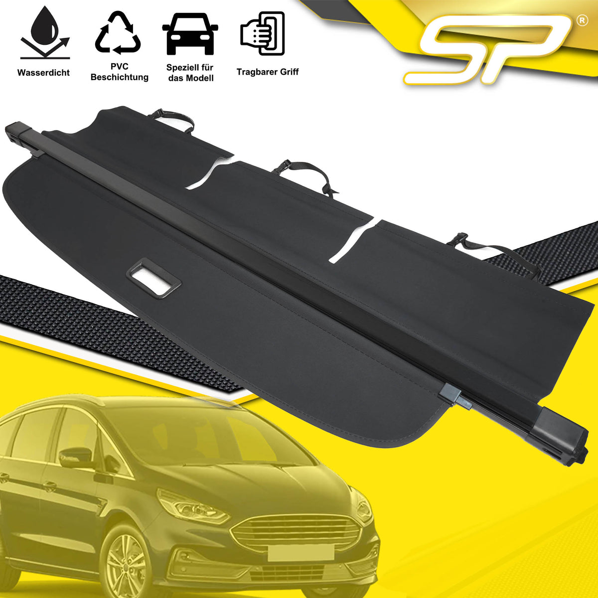 Für Ford S-MAX 2006-2014 Schwarz Laderaumabdeckung Abdeckrollo Kofferraum Rollo