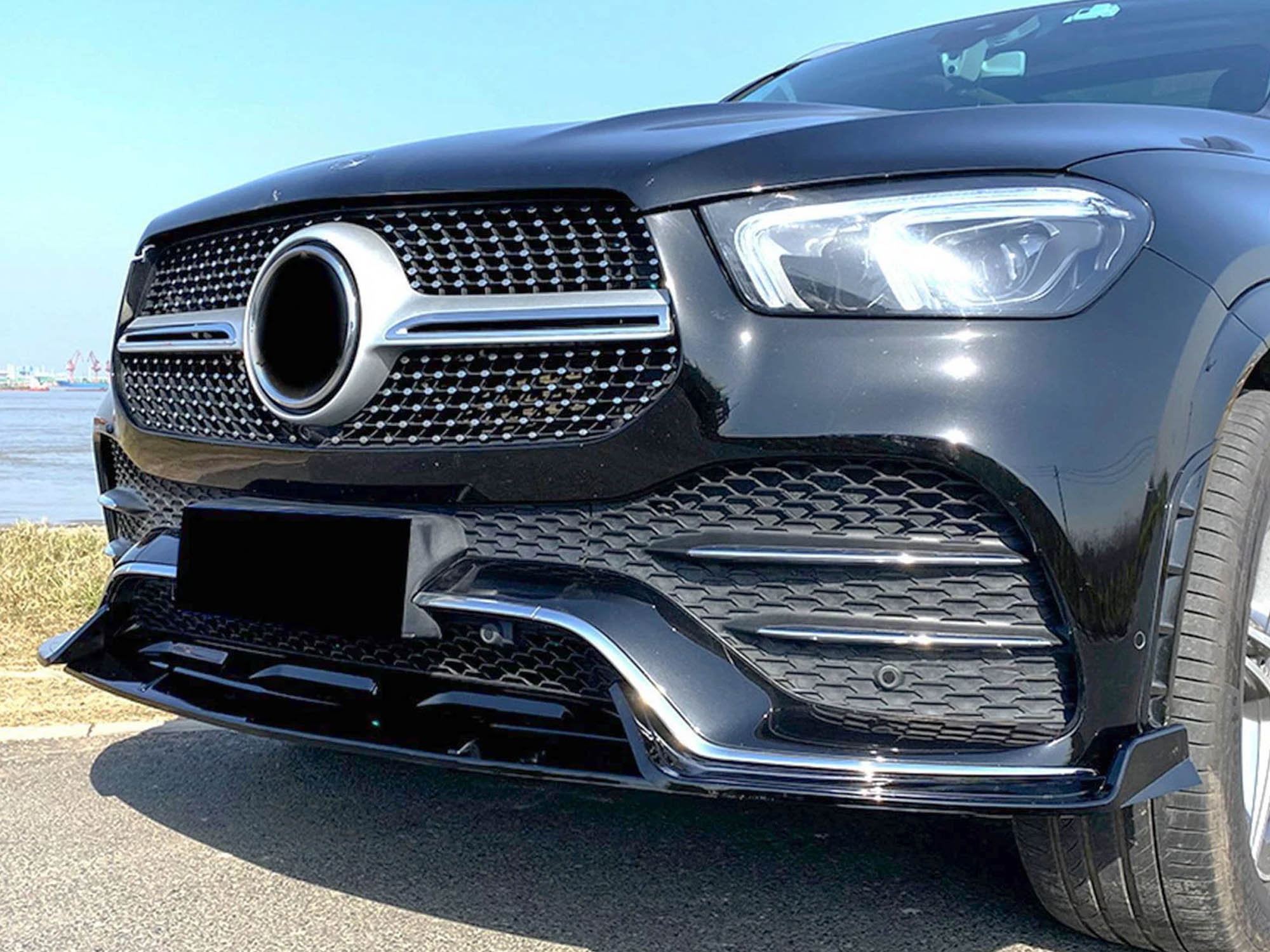Schwarz Stoßstange Spoiler Lippe Frontspoiler für Mercedes GLE W167 C167 AMG Line 19-23 ohne ABE