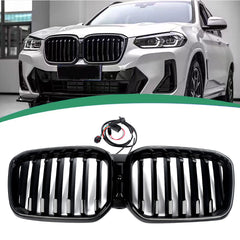 Schwarz Einsteg LED Kühlergrill Frontgrill Grill Nieren für BMW X3 G01 X4 G02 22+ LCI