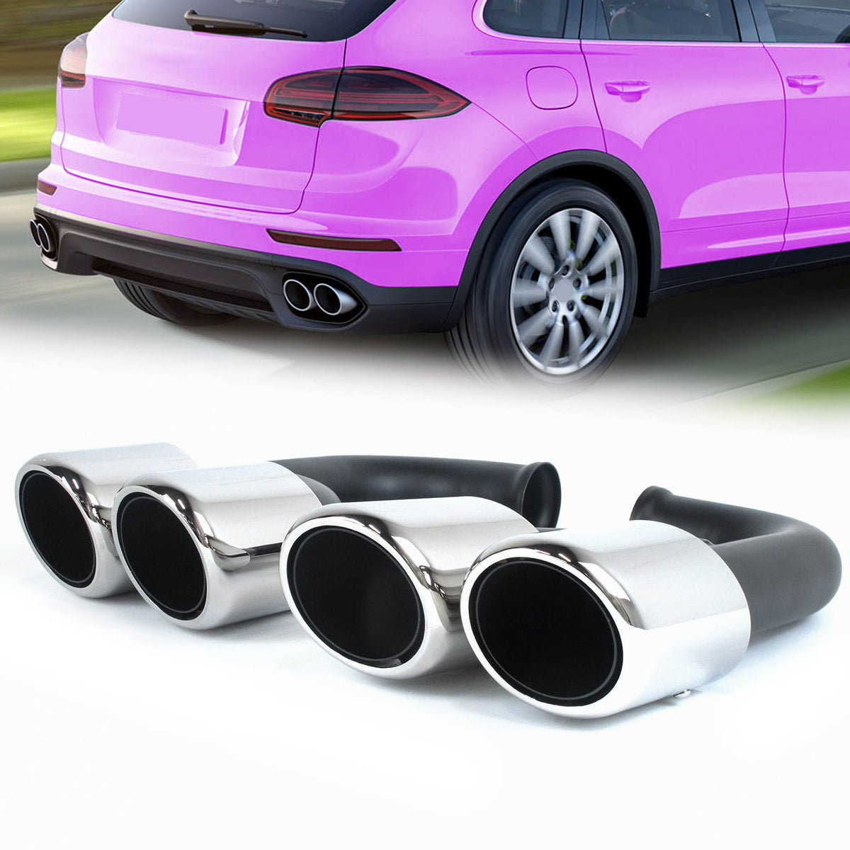 Auspuffblenden Endrohre Chrom für Porsche Cayenne Serien 92A S Hybird 958 V6 2010-2014