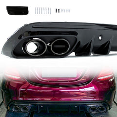 Diffusor Heckdiffusor + Auspuffblenden Schwarz für Mercedes Benz C Klasse W205 S205 AMG Line C43 OHNE ABE