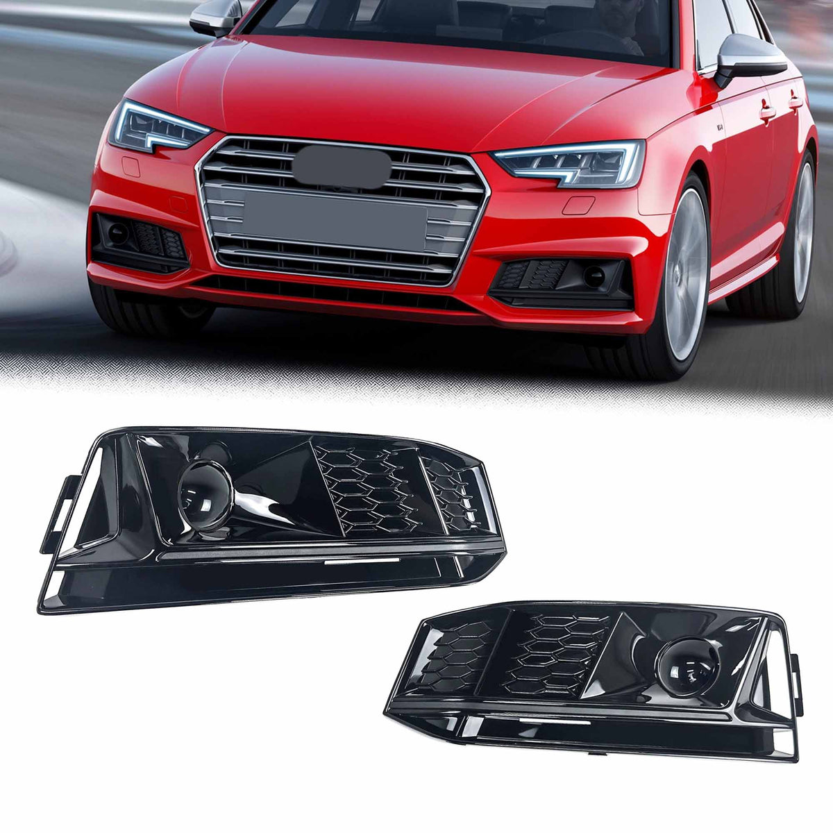 Schwarz Nebelscheinwerfer Blenden Gitter für Audi A4 B9 S-Line ohne ACC 15-19