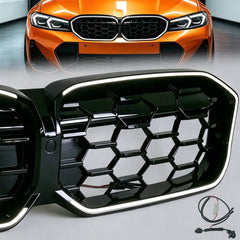 Schwarz LED Diamantgrill Kühlergrill Grill für BMW 3er G20 G28 G21 LCI 23+