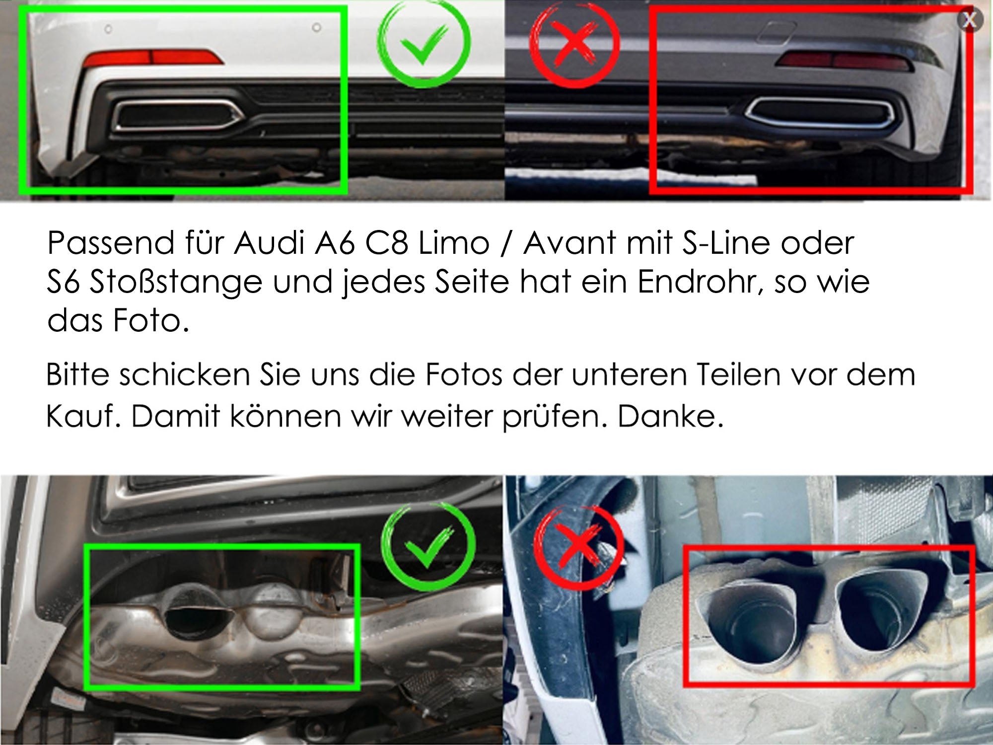 Diffusor Heckdiffusor + Auspuffblenden Chrom für AUDI A6 C8 Limo Avant S-Line ab 2018 di162