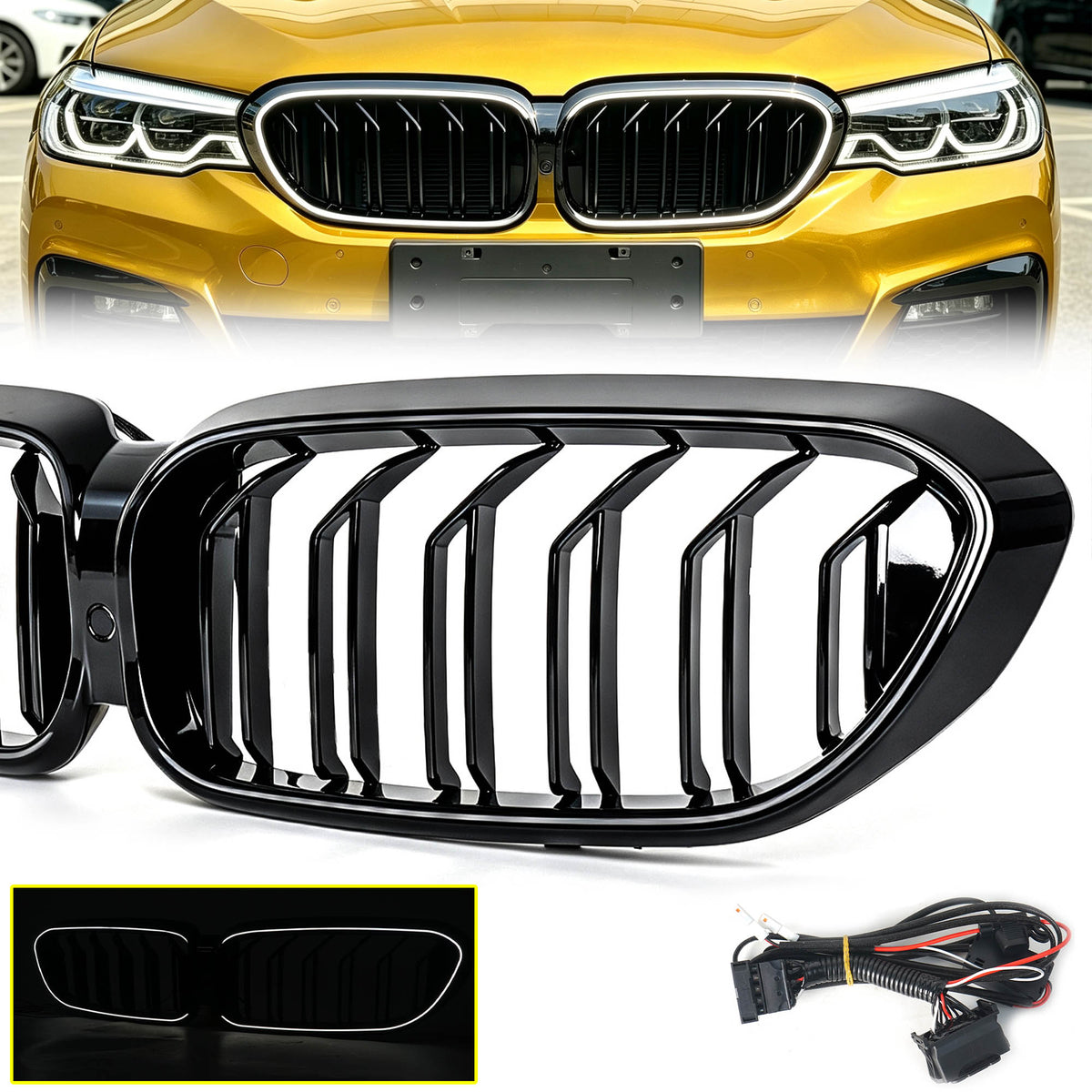 LED Kühlergrill Grill Frontgrill Schwarz für BMW 5er G30 G31 2017-2020 vor LCI