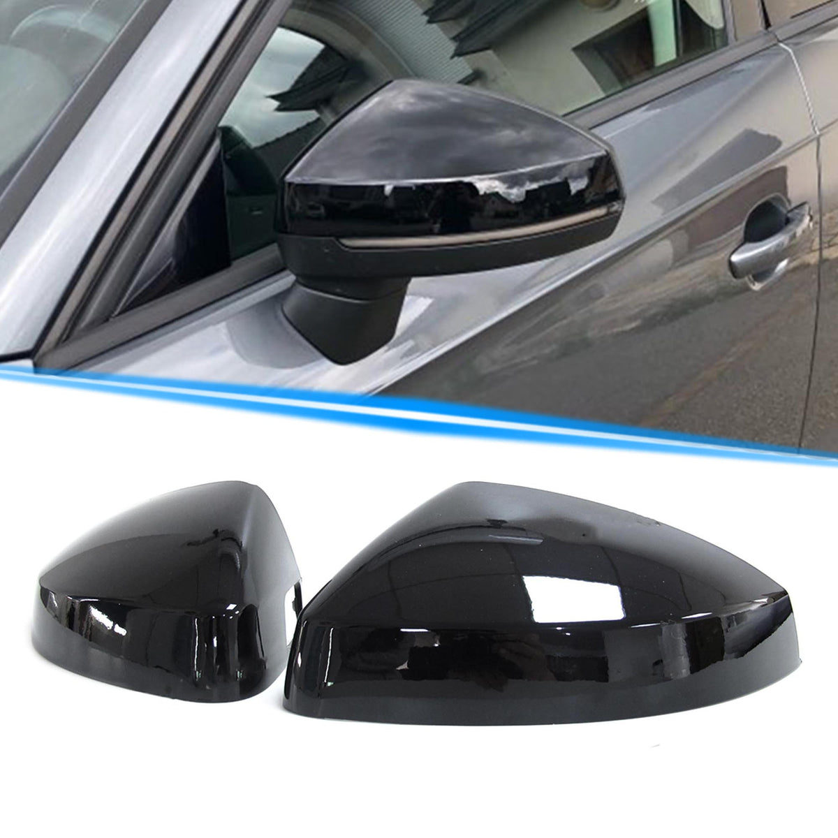 L+R Spiegelkappen Außenspiegel Schwarz Glänzend für Audi A3 S3 8V RS3 2013-2020 Mit Spurwechselassistent