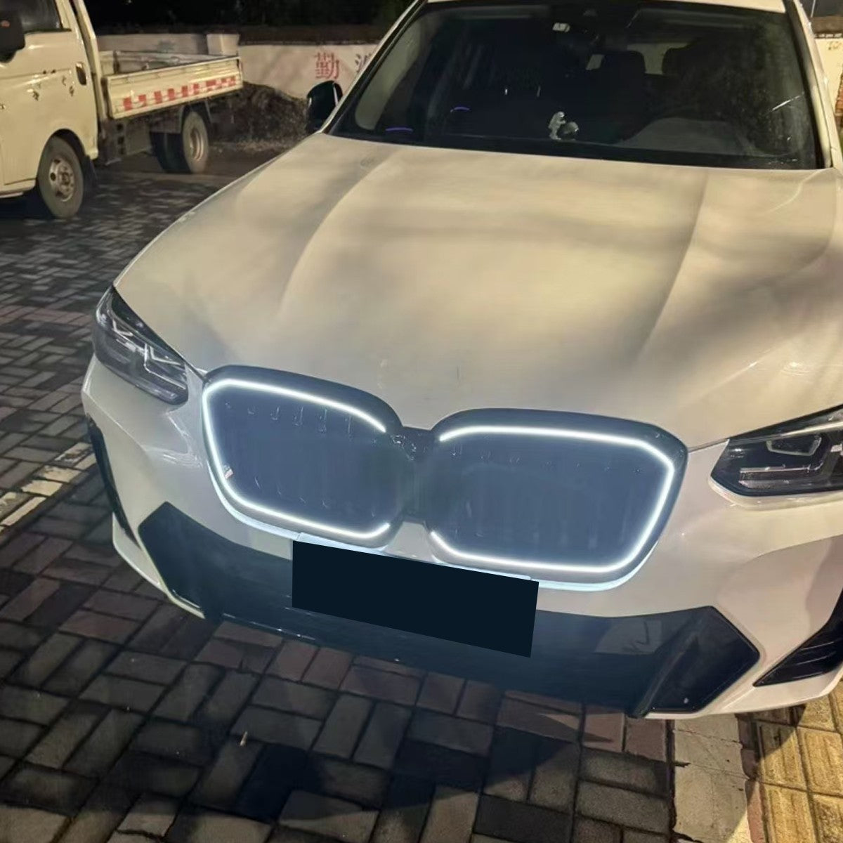 Schwarz Einsteg LED Kühlergrill Frontgrill Grill Nieren für BMW X3 G01 X4 G02 22+ LCI