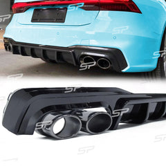 Schwarz Diffusor Heckdiffusor + Auspuffblenden für AUDI A7 S7 C8 4K Sportback S Line ab 2018 di85