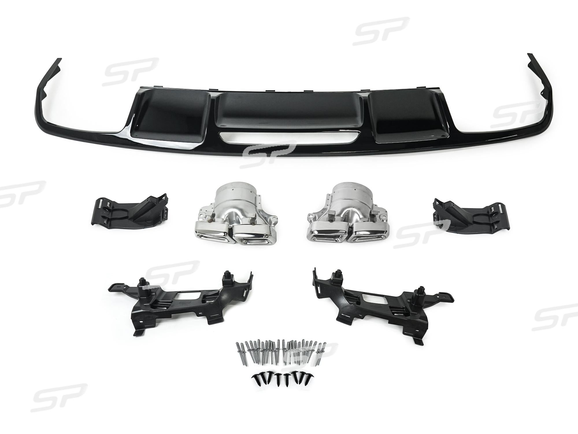 Schwarz Glanz Diffusor Silber Endrohre für Mercedes CLS W218 C218 AMG Line 2011-2017