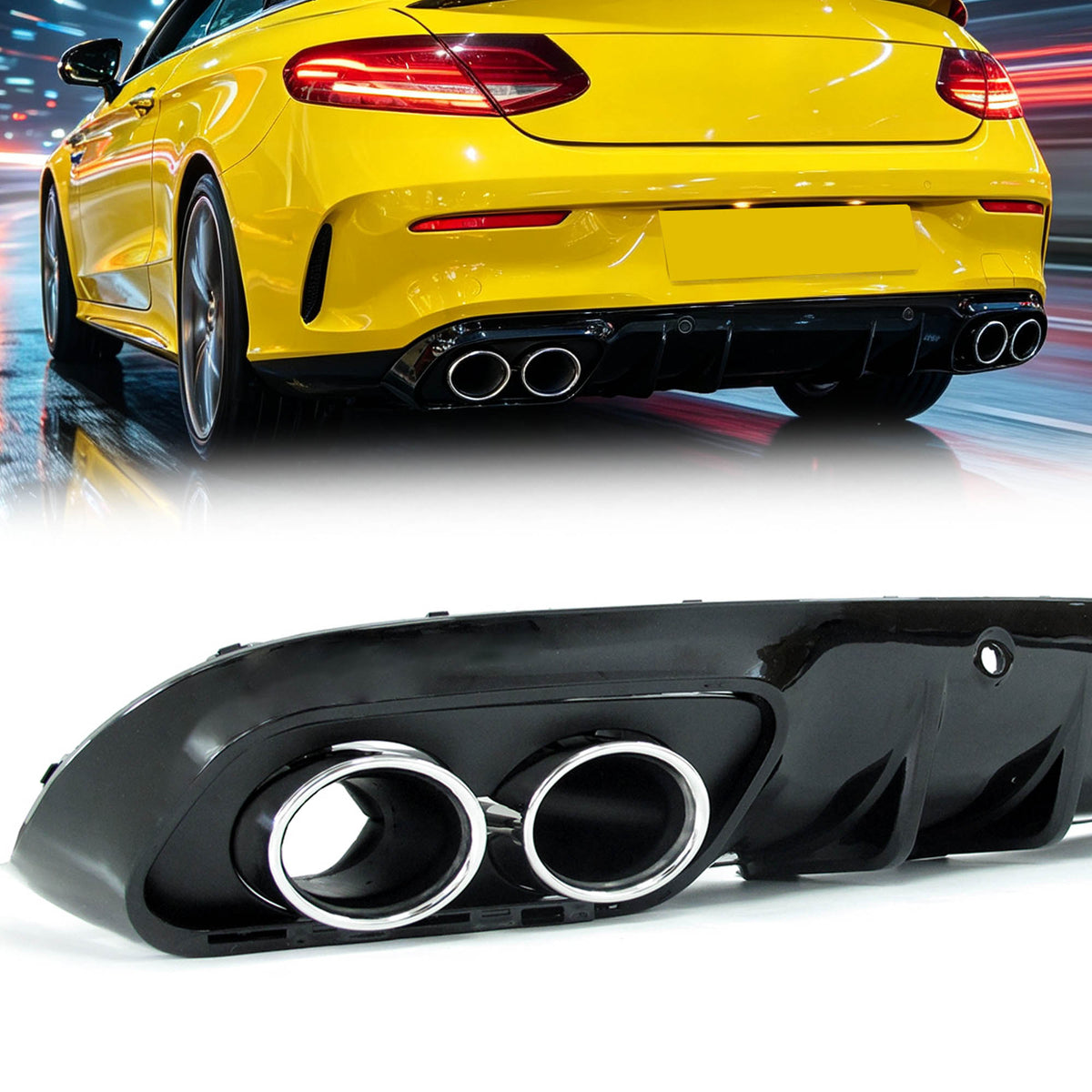 Heckdiffusor Auspuffblenden Chrom für Mercedes C205 Coupe A205 Cabrio C43 AMG 16-21 OHNE ABE