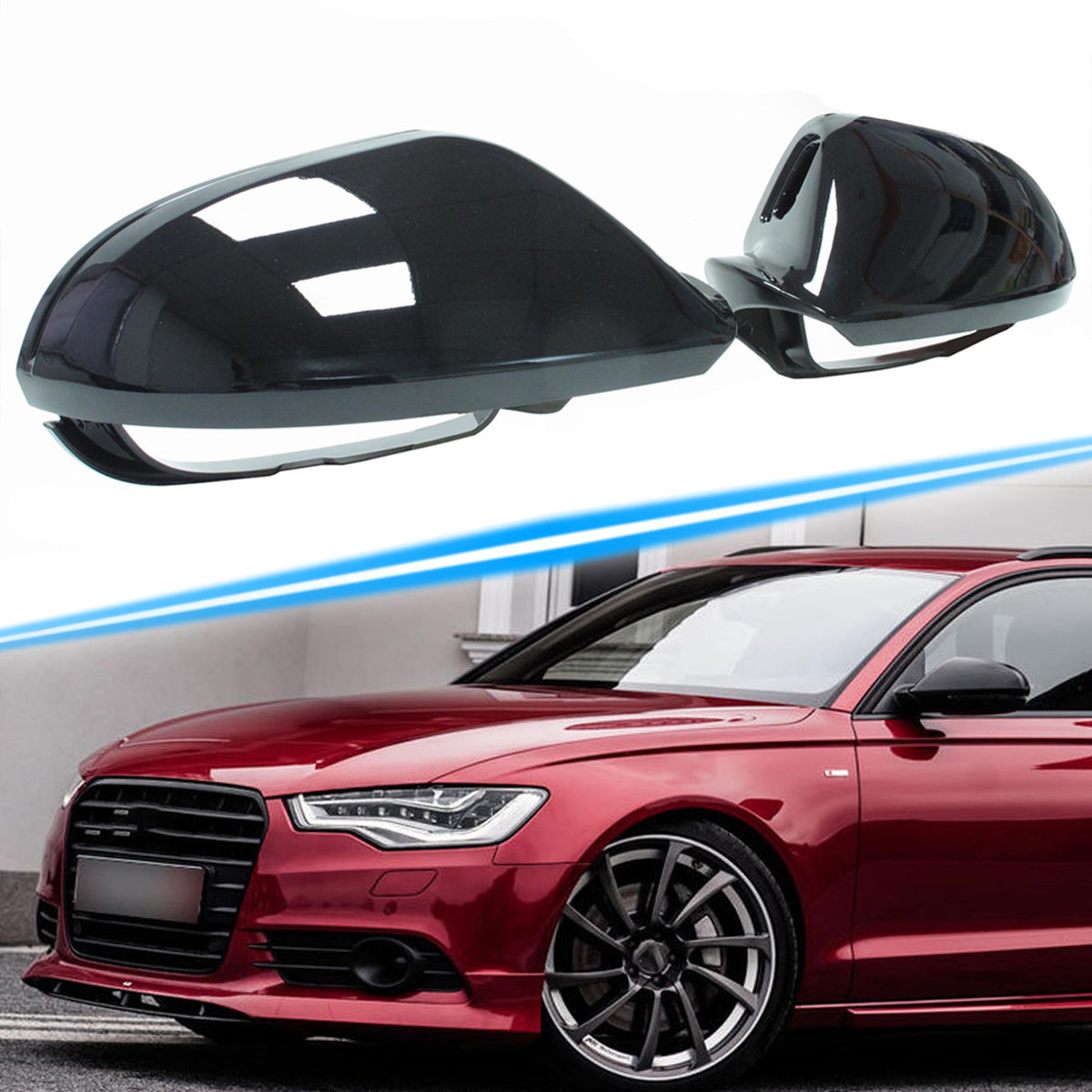 Spiegelkappen Außenspiegelkappen Schwarz für AUDI A6 C7 S6 RS6 4G Allroad Avant mit SideAssist 2011-2018