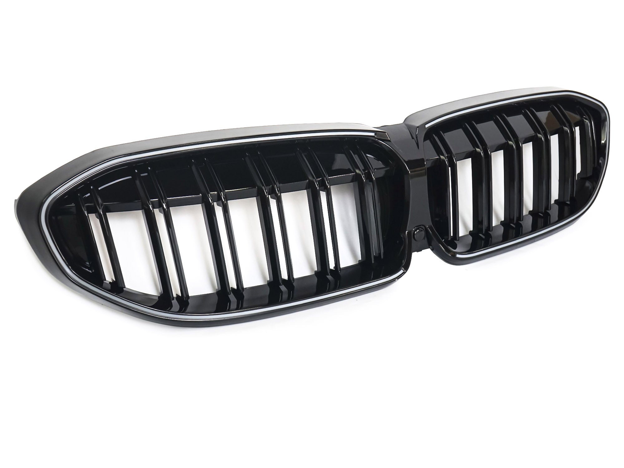 Schwarz Doppelsteg LED Kühlergrill Grill Frontgrill für BMW 3er G20 G21 2019-2022 vor LCI