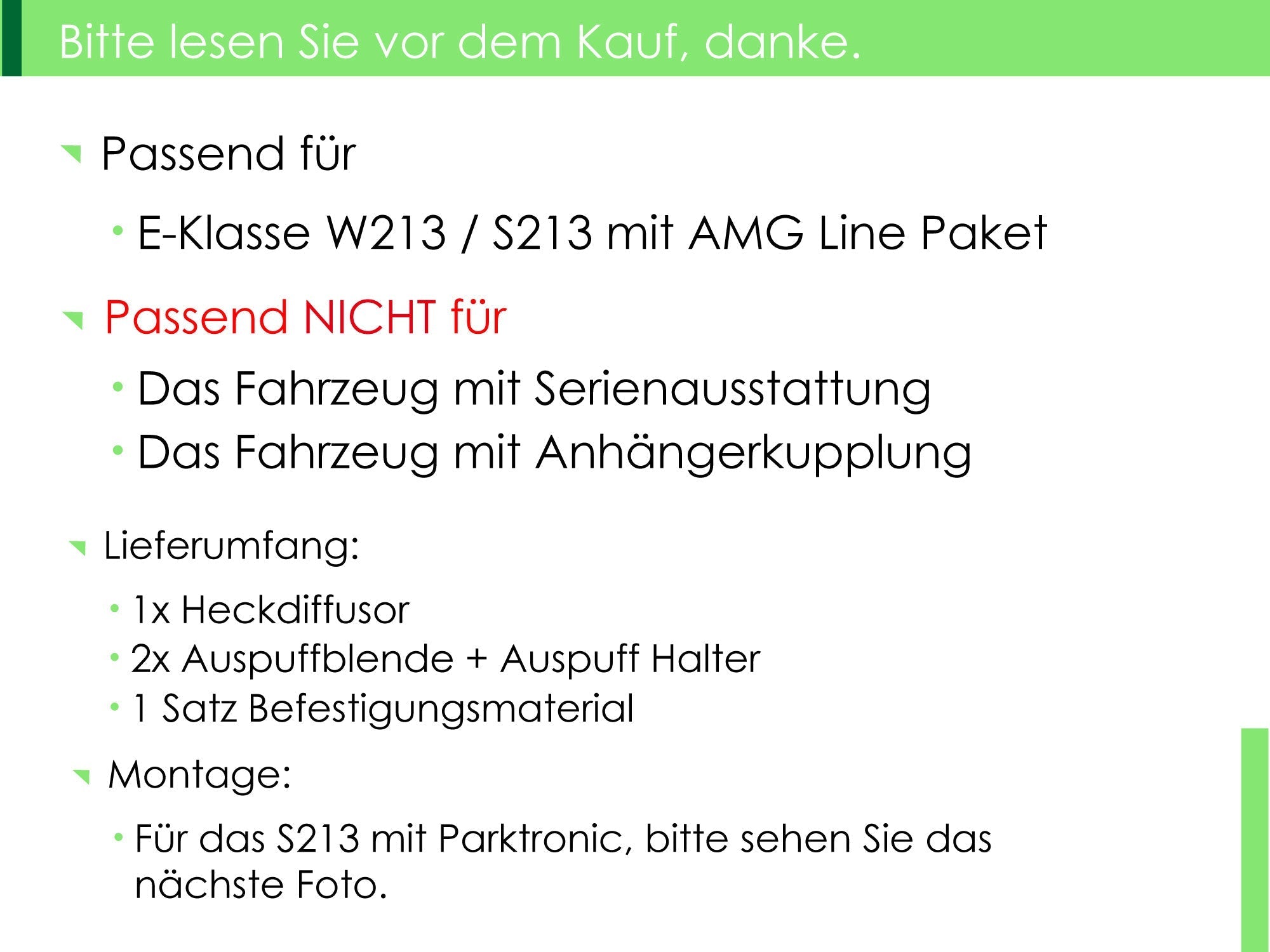 NUR FÜR BENZIN Diffusor Heckdiffusor + Auspuffblenden Schwarz für Mercedes E Klasse W213 S213 AMG Line 2016-2019 di25