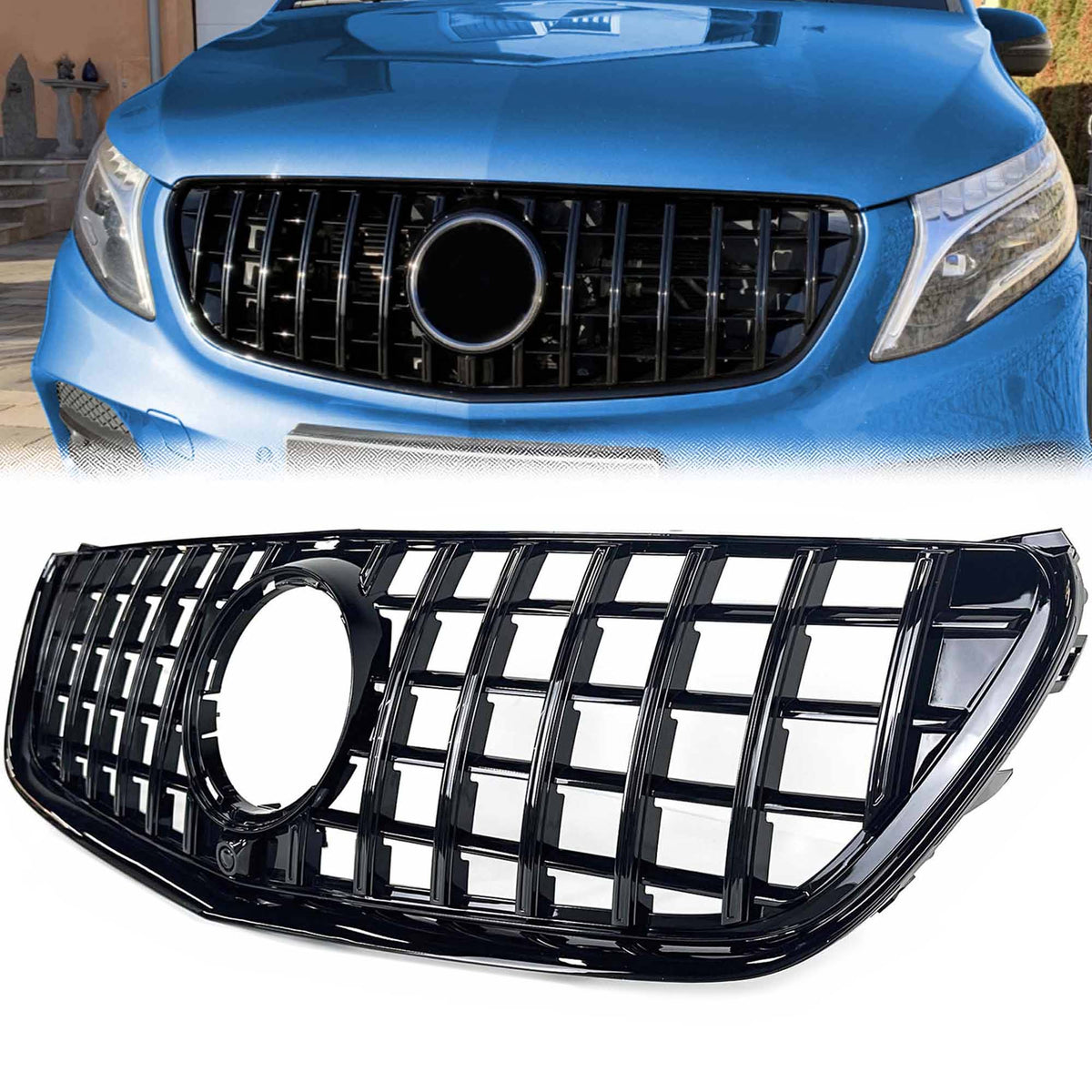 Panamericana Kühlergrill Front Grill Schwarz Glanz für Mercedes-Benz V-Klasse W447 2014 2015 2016 2017 2018 2019