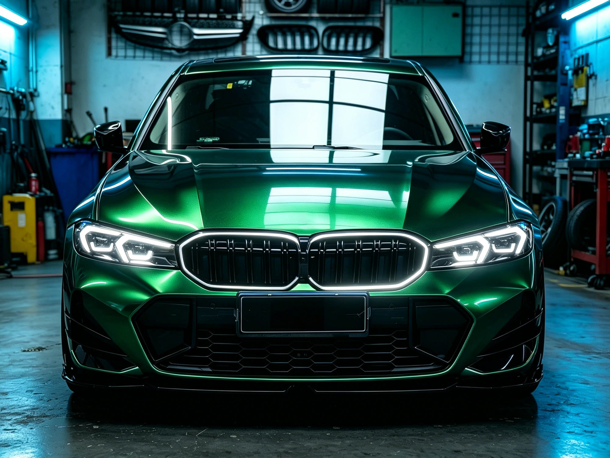 Doppelsteg LED Kühlergrill Grill Frontgrill Schwarz für BMW 3er G20 G21 2023+