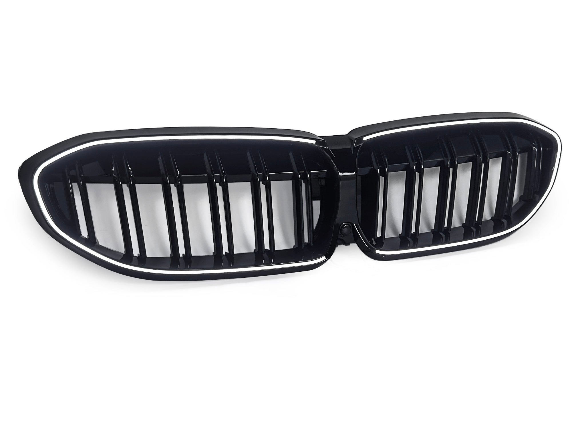 Schwarz Doppelsteg LED Kühlergrill Grill Frontgrill für BMW 3er G20 G21 2019-2022 vor LCI
