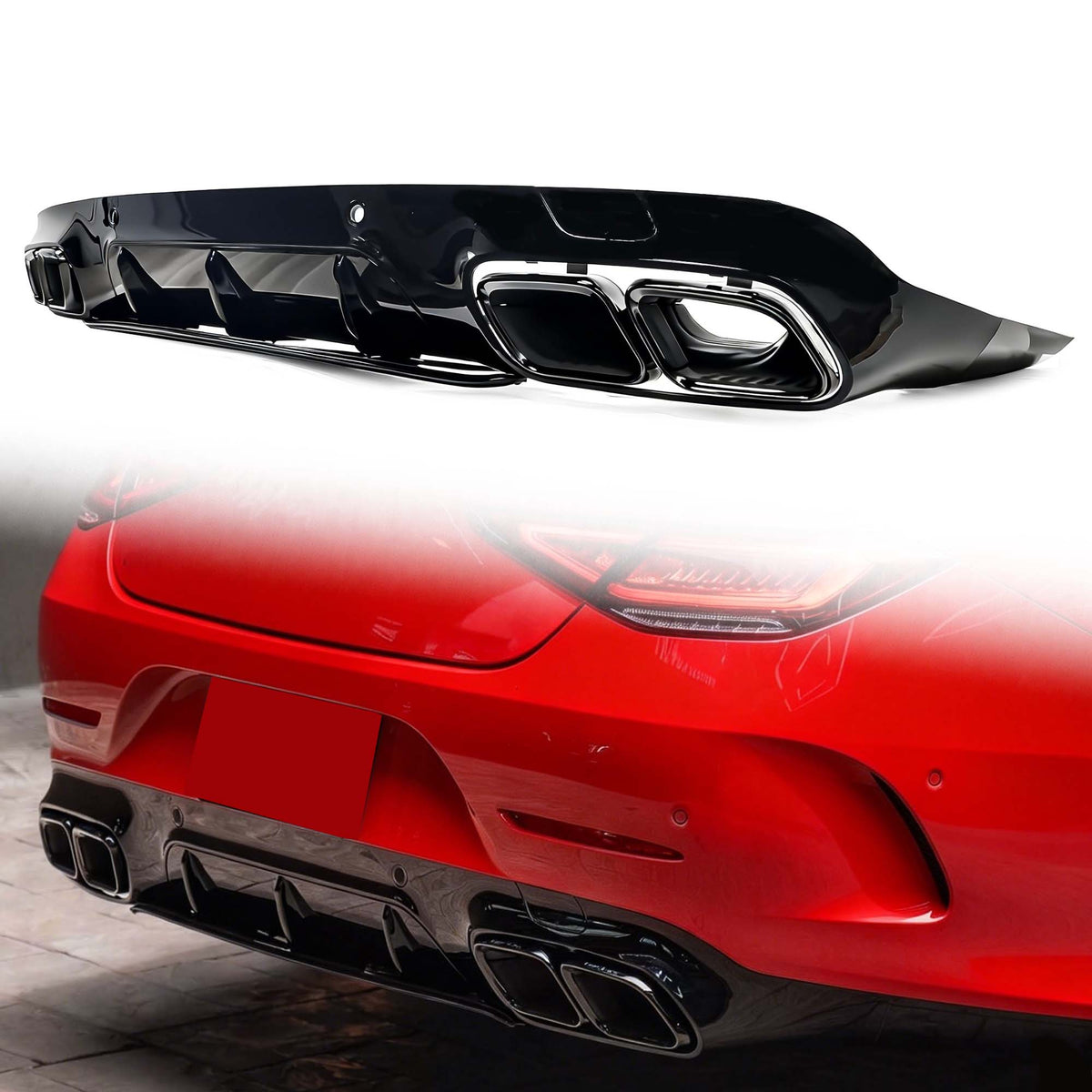 Heckdiffusor Auspuffblenden Schwarz Glanz für Mercedes CLS C257 AMG Line 18-23 OHNE ABE