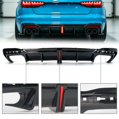 Schwarz Glanz Diffusor Heckdiffusor mit LED Licht für AUDI A4 S4 B9 S Line 2020+ OHNE ABE