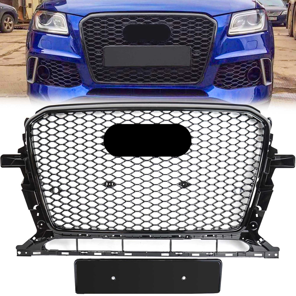 Schwarz Glanz Wabengrill Frontgrill Kühlergrill für Audi Q5 8R 2012-2016 mit PDC