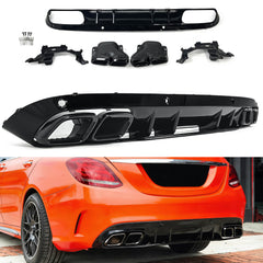 C63s Look Heckdiffusor Diffusor Auspuff Schwarz für Mercedes W205 S205 Seriens.