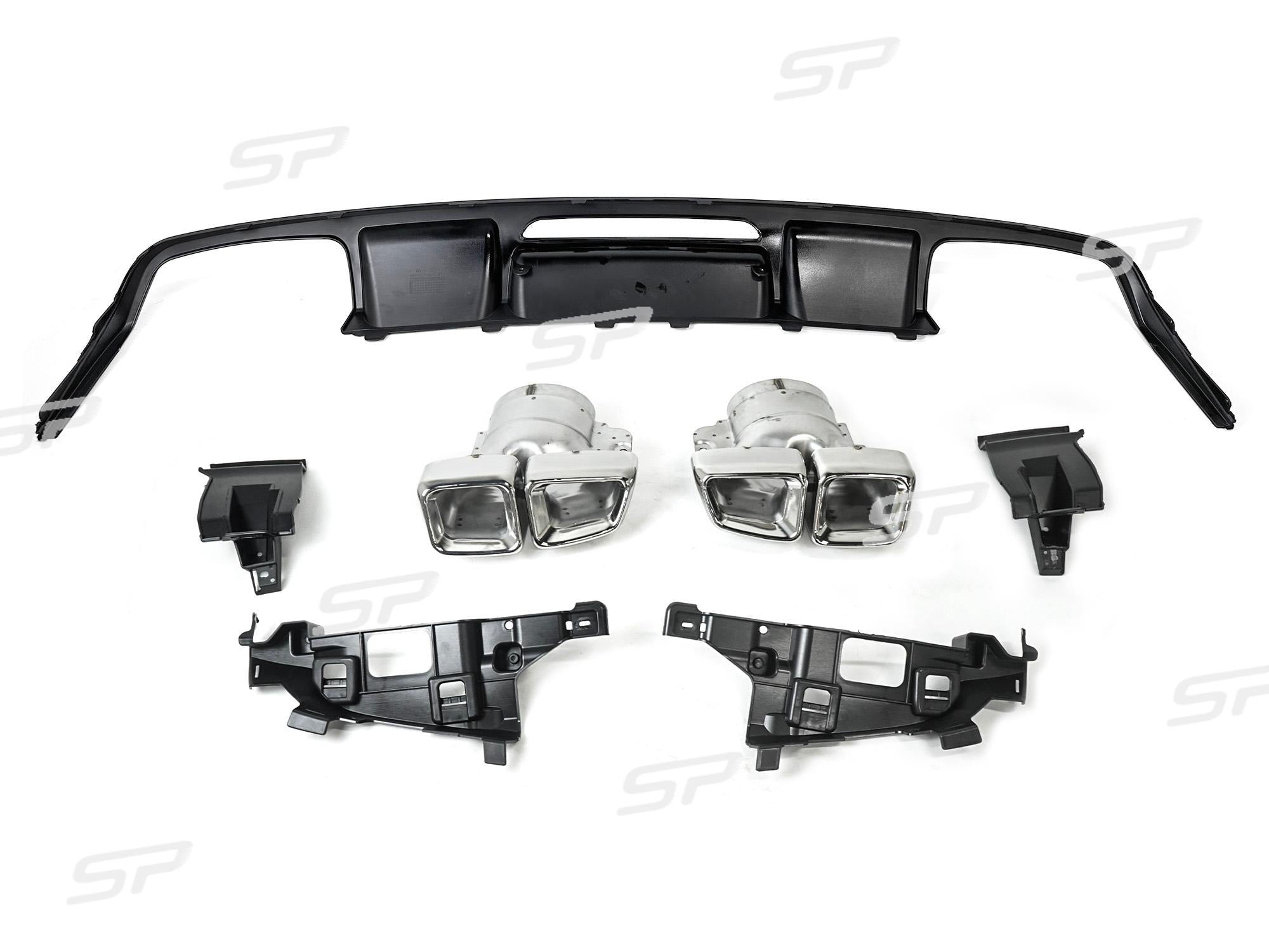 Schwarz Glanz Diffusor Silber Endrohre für Mercedes CLS W218 C218 AMG Line 2011-2017