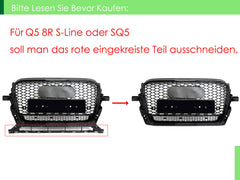 RSQ5 Optik Schwarz Glanz Wabengrill Kühlergrill Front Grill für AUDI Q5 8R SQ5 2013-2017