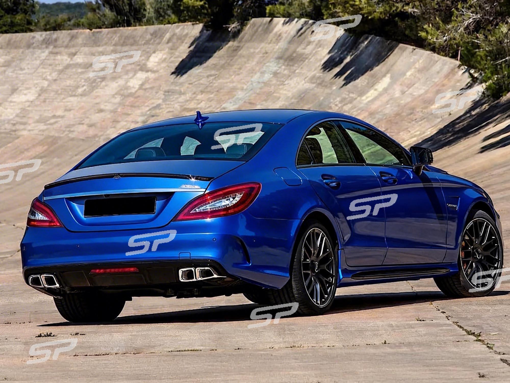 Schwarz Glanz Diffusor Silber Endrohre für Mercedes CLS W218 C218 AMG Line 2011-2017