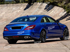 Schwarz Glanz Diffusor Silber Endrohre für Mercedes CLS W218 C218 AMG Line 2011-2017