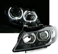 NEU LED Scheinwerfer Angel Eyes Schwarz Passend für 3er E90 E91 2005-2008 mit E-Prüfzeichen