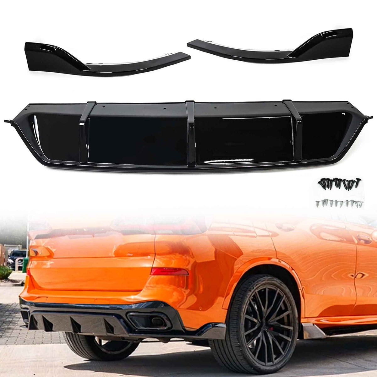 3-teilig Diffusor Heckdiffusor Schwarz Glanz für BMW X5 G05 M Paket 2018-2023 OHNE ABE