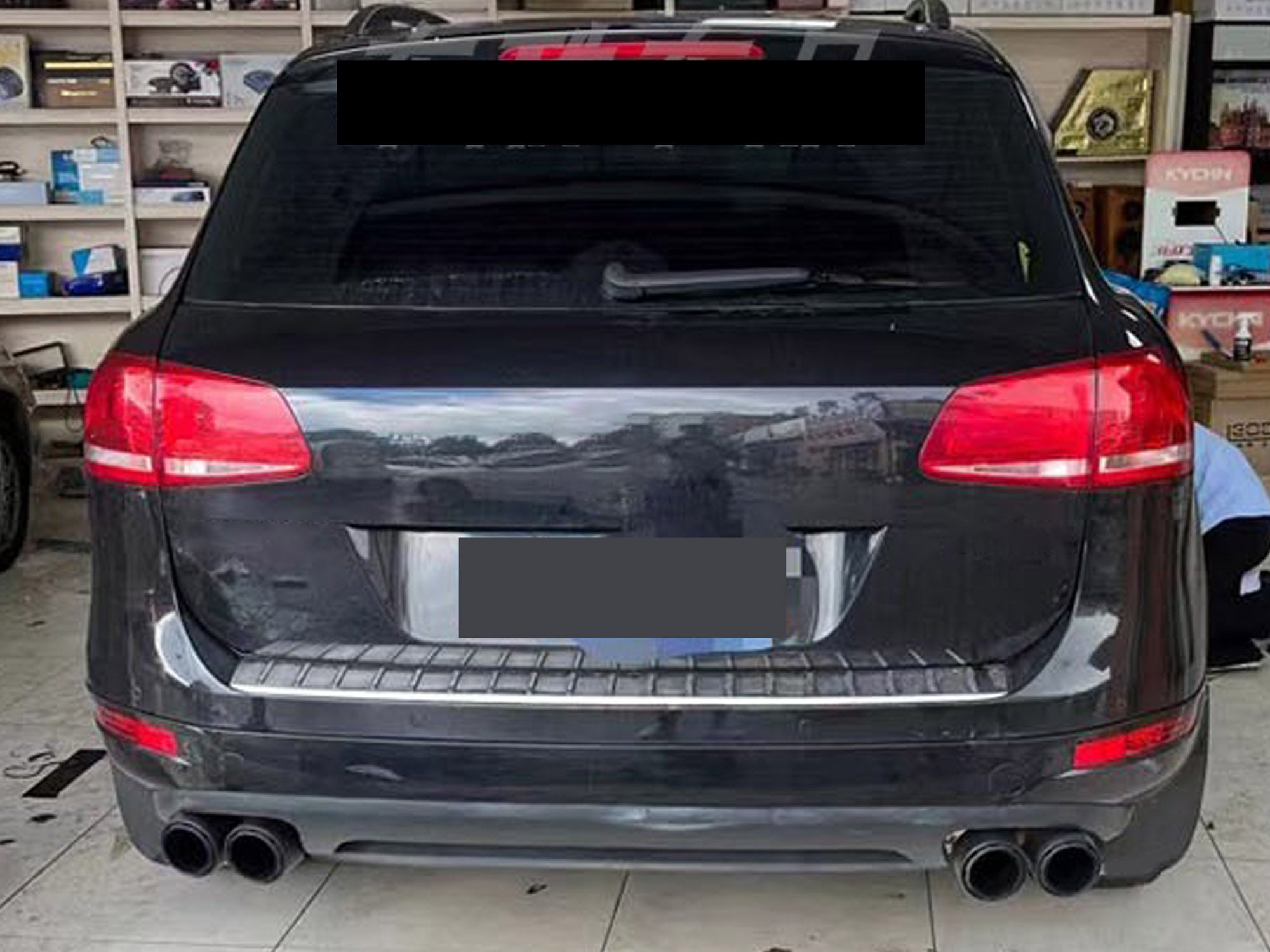 Schwarz Glanz Auspuffblenden Endrohre Auspuff Blende für VW Touareg II 2011-2018 et335