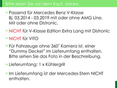Diamant Kühlergrill Front Grill Schwarz für Mercedes Benz V-Klasse W447 V250 V260 14-19