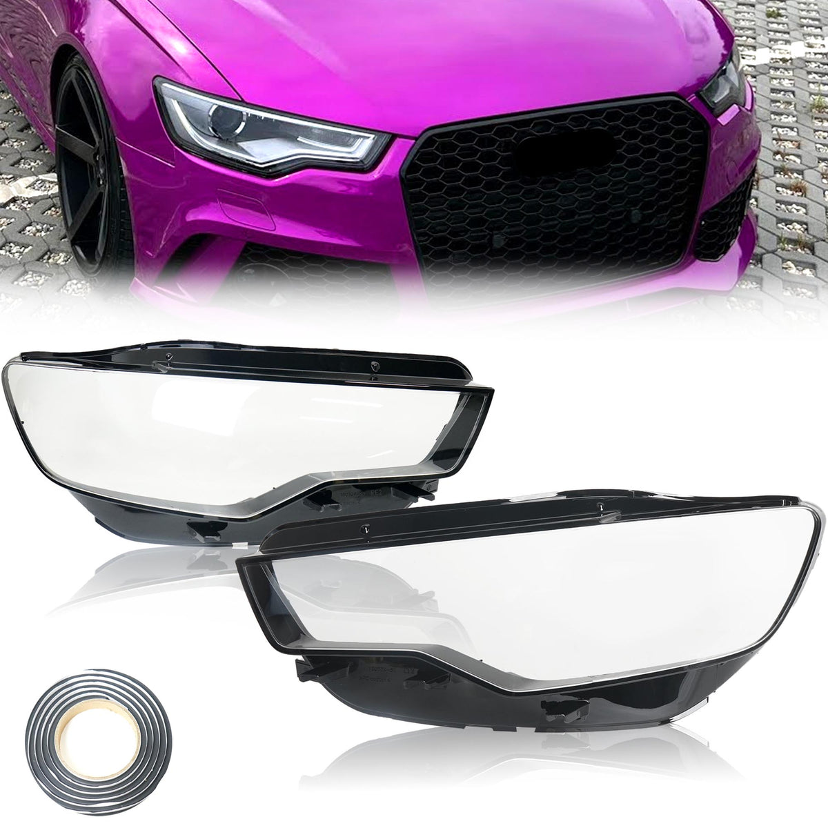 Scheinwerfer-Abdeckungen Glas Streuscheibe Paar für AUDI A6 C7 2010-2014