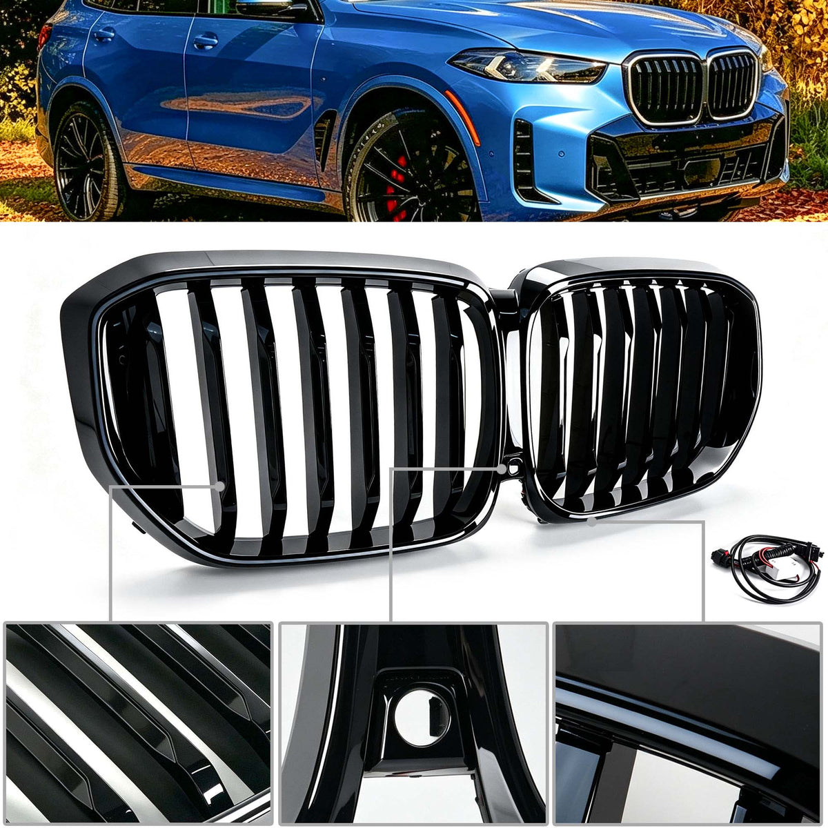 LED Kühlergrill Grill Frontgrill Schwarz Einsteg für BMW X5 G05 2023-2026 LCI