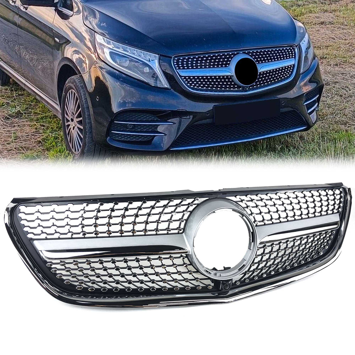 Silber Diamant Front Grill Kühlergrill für Mercedes Benz V Klasse W447 2014 2015 2016 2017 2018 2019