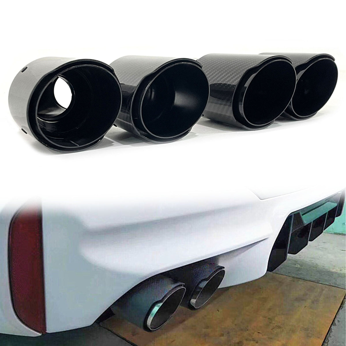 NEU Glanz Carbon Fiber Auspuffblende Endrohre Sportauspuff Passend für Universal 62-65mm et280