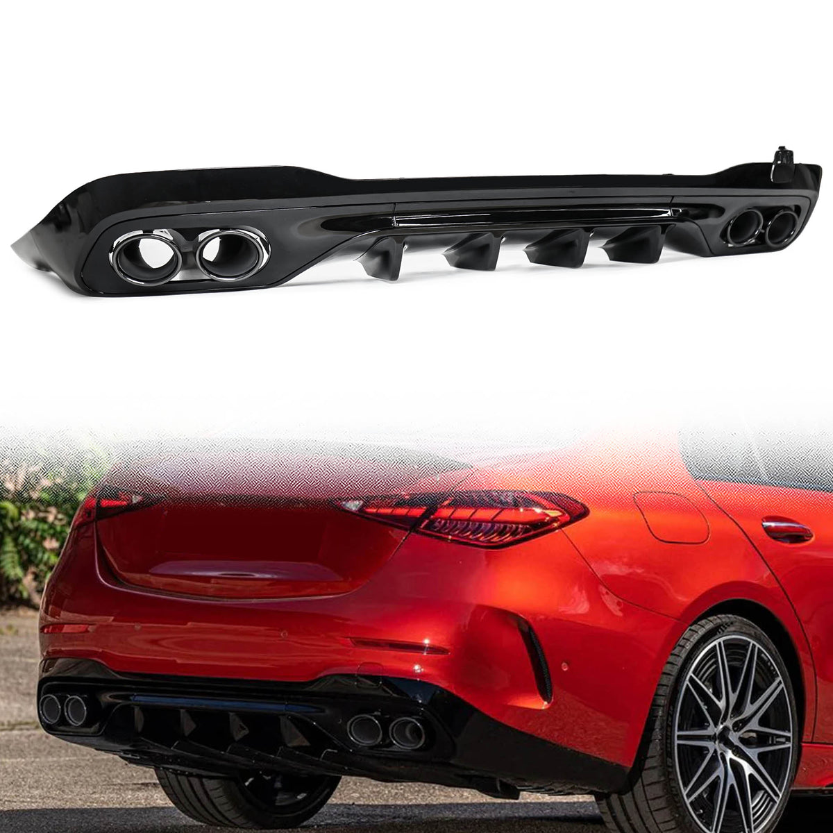 Schwarz Heckdiffusor Endrohre für Mercedes W206 S206 C43 AMG Line 2022+