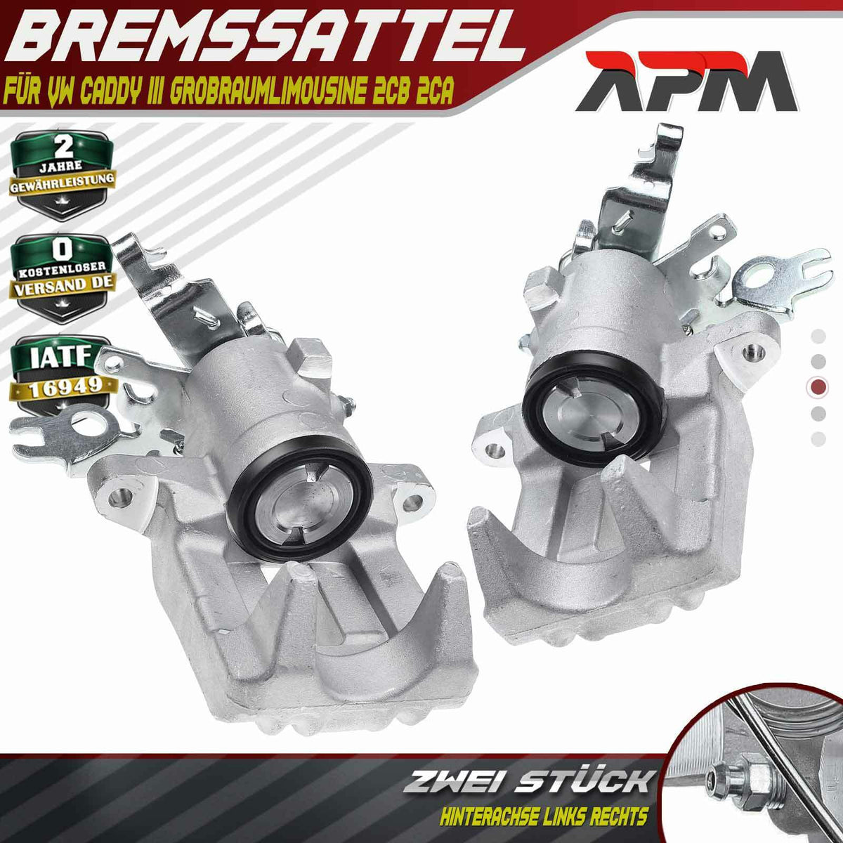 2x Bremssattel Hinten L+R 38mm 10mm für VW Caddy 3 Großraumlimousine 2CB 2CA