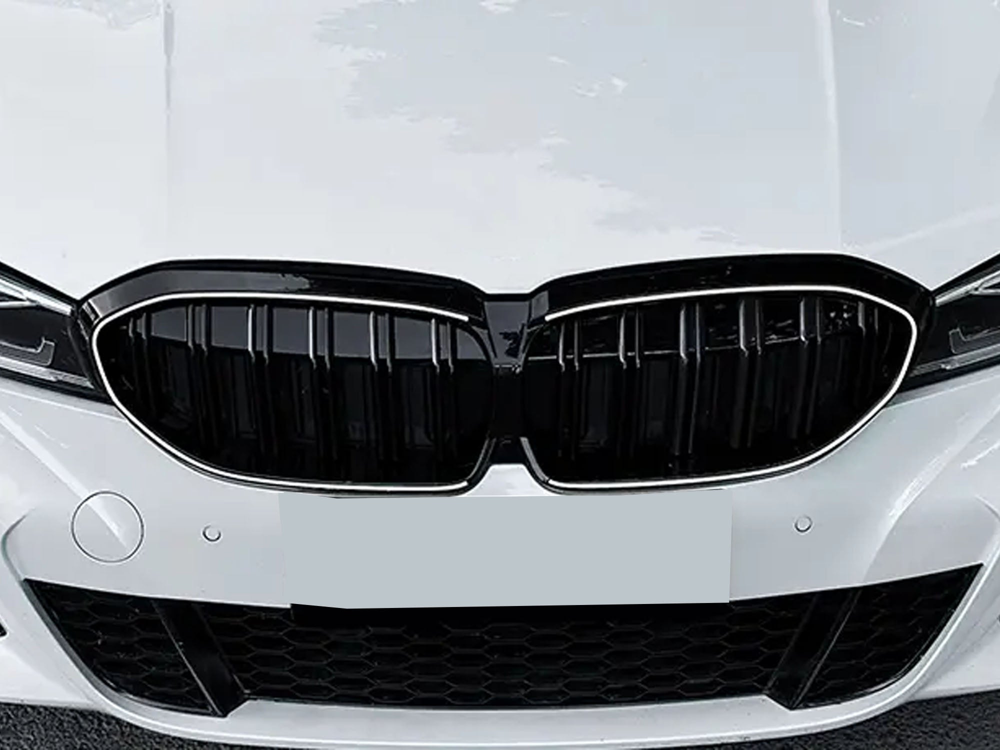 Schwarz Doppelsteg LED Kühlergrill Grill Frontgrill für BMW 3er G20 G21 2019-2022 vor LCI