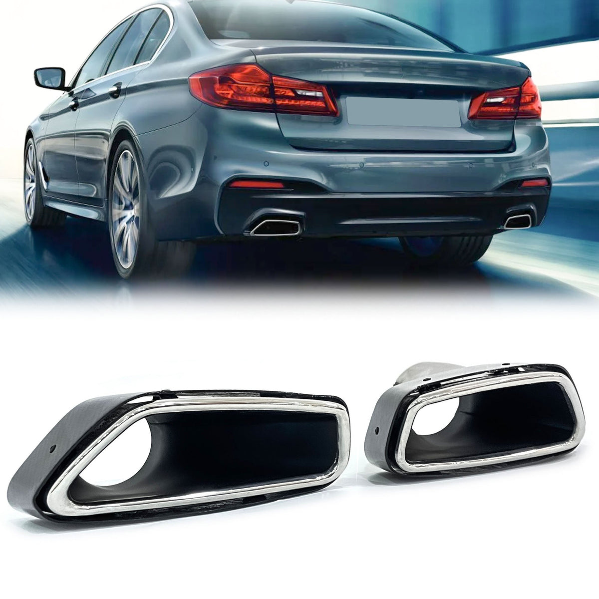 NEU Chrom Carbon Fiber Auspuffblenden Auspuff Endrohr Satz Passend für 5er G30 G31 Sport Paket  ab17 et276