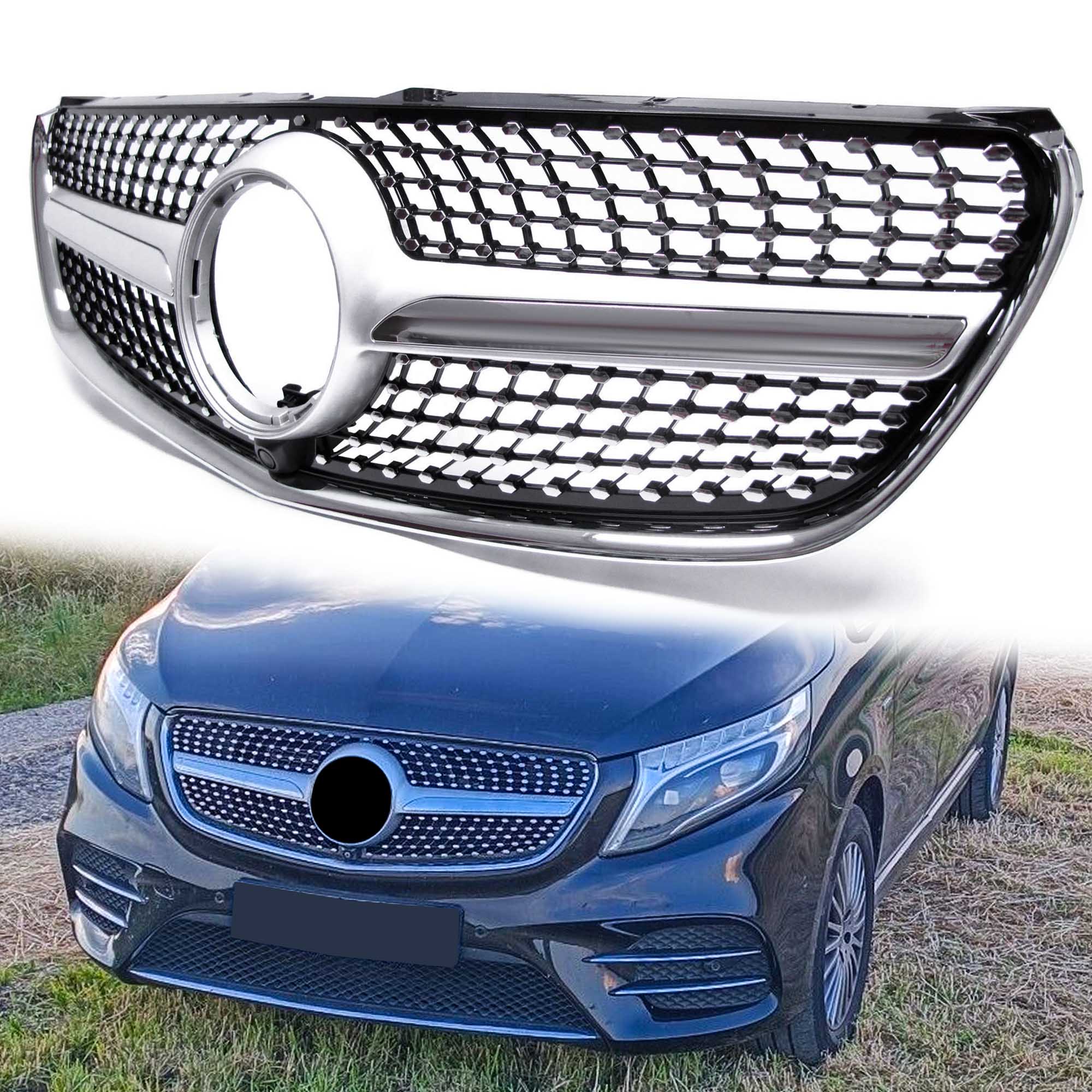 Diamantgrill Kühlergrill Grill für Mercedes Benz V-Klasse W447 2014-2019 vor Mopf