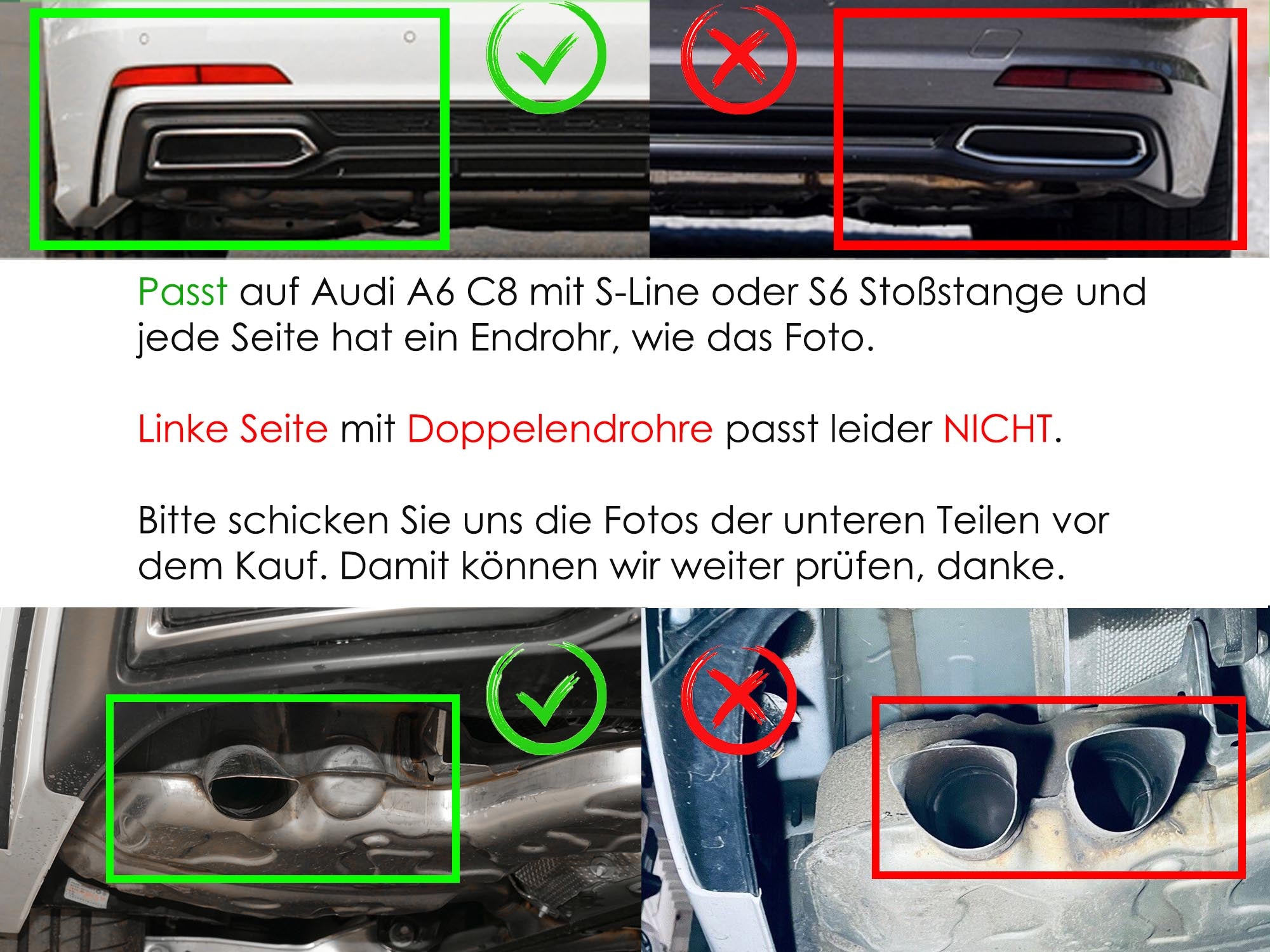 Schwarz Diffusor Heckdiffusor + Auspuffblenden für AUDI A6 S6 C8 Limo Avant S-Line ab 2018 di92