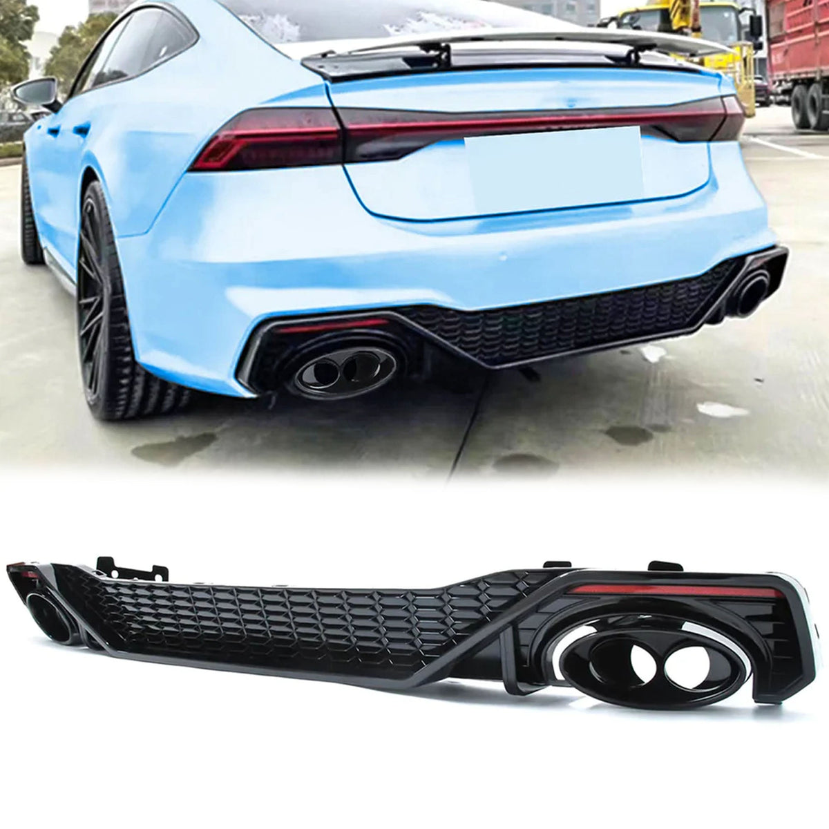 Diffusor Heckdiffusor + Auspuffblenden für AUDI A7 S7 C8 Sportback S Line 2018 2019 2020 2021 di147