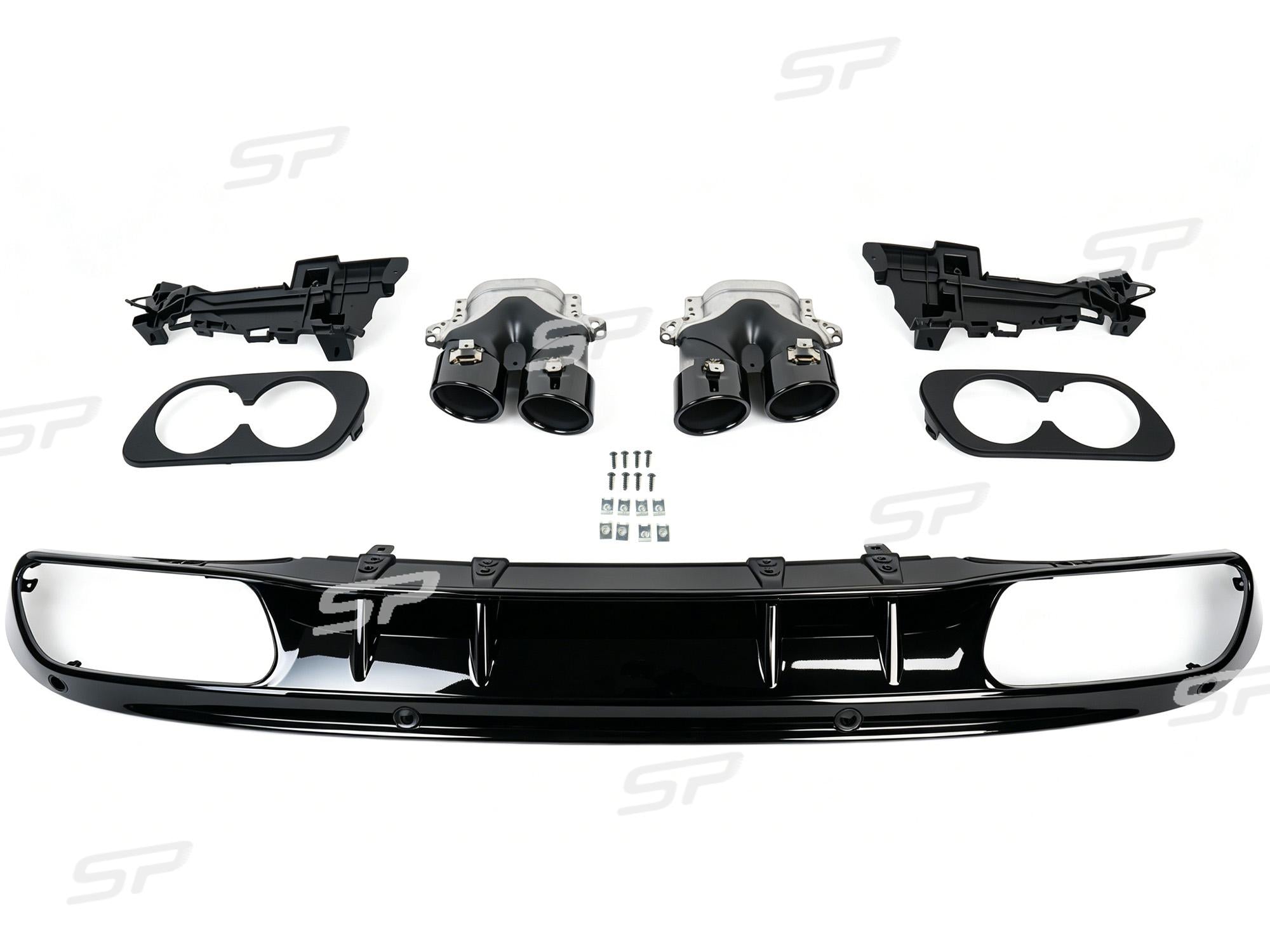 Schwarz Heckdiffusor Endrohre C43 Look für Mercedes W205 S205 Seriens Avantgarde