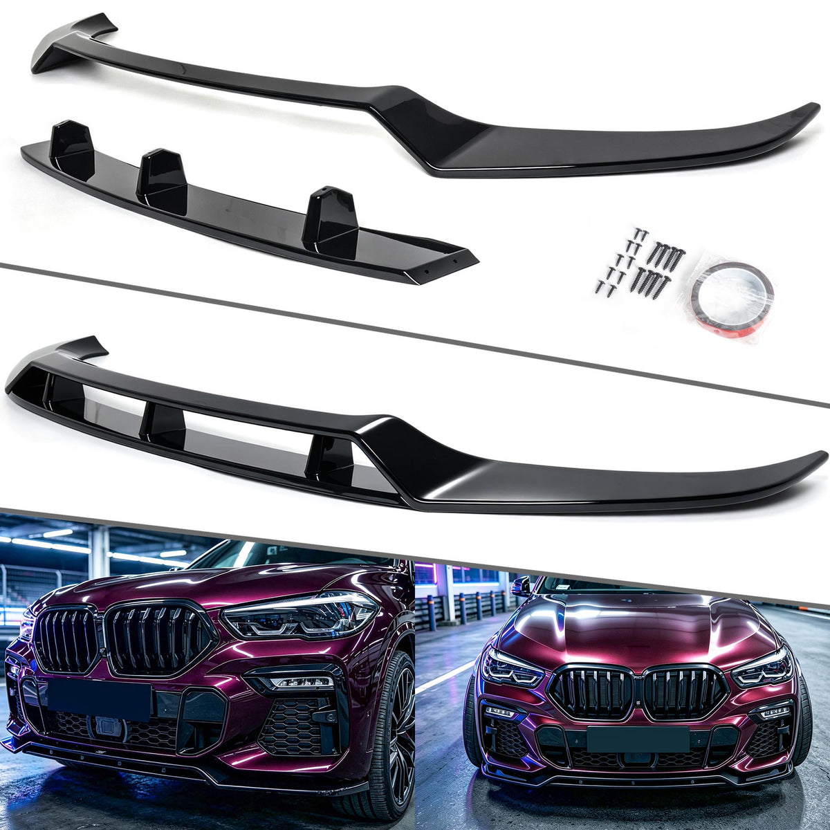 Schwarz Stoßstange Spoiler Lippe Frontspoiler für BMW X6 G06 M Paket 19-25