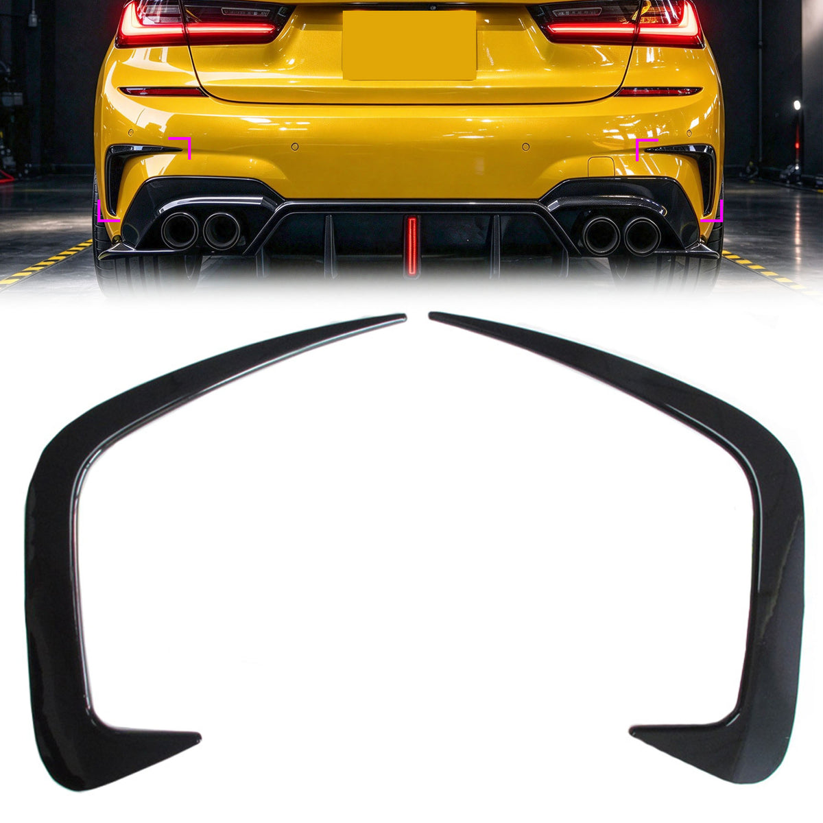 Stoßstange Heck Aero Flaps Canard Schwarz für BMW 3er G20 M Paket 2019-2022 vor LCI