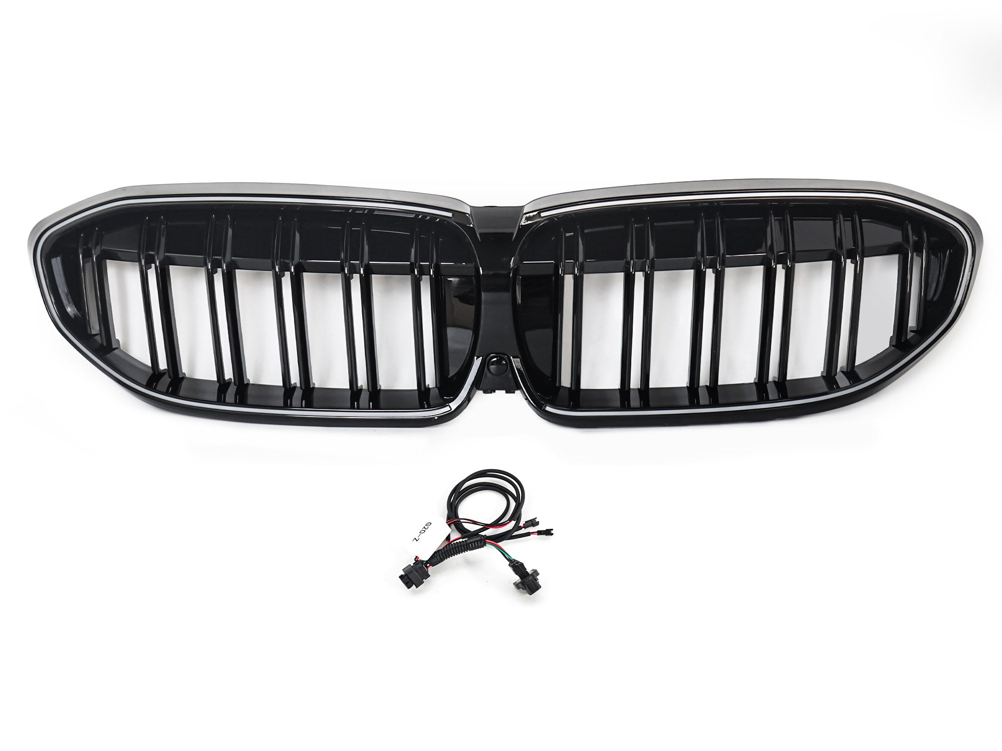 Schwarz Doppelsteg LED Kühlergrill Grill Frontgrill für BMW 3er G20 G21 2019-2022 vor LCI