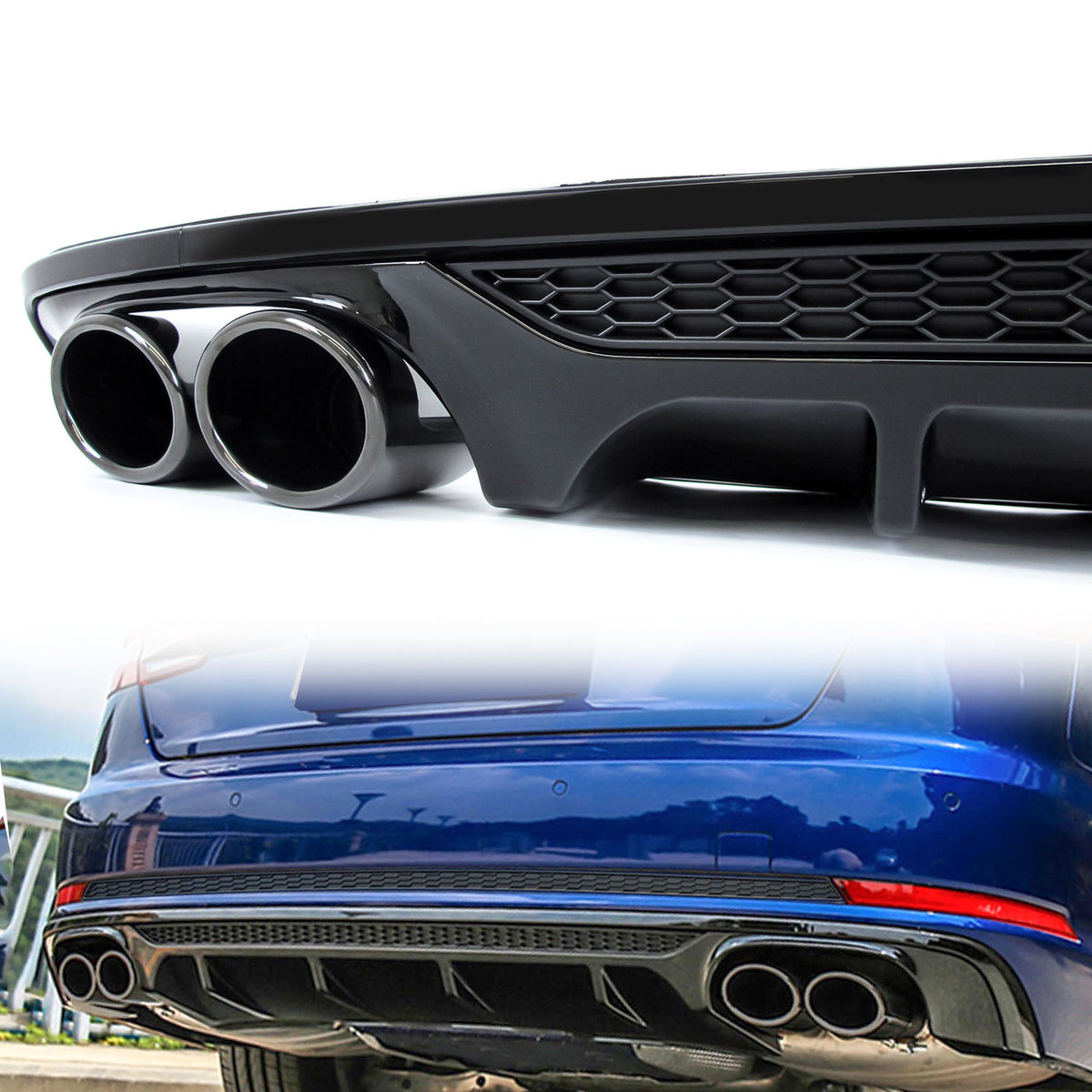 Heckdiffusor Diffusor + Auspuffblenden Schwarz für Audi A4 S4 B9 Avant S Line 2015-2019