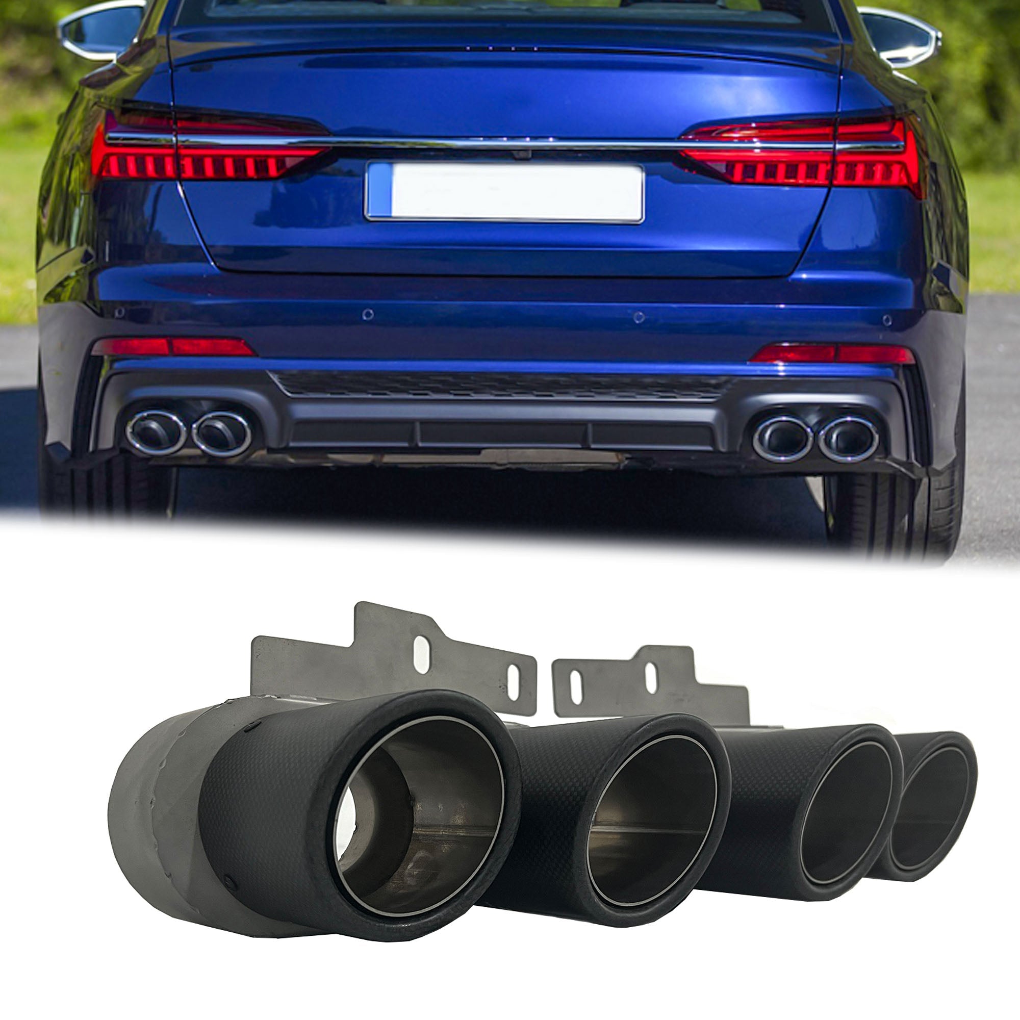 NEU Matt Carbon Auspuffblenden Endrohr Blenden für AUDI A6 C8 A7 C8  S Line ab 2018 et244